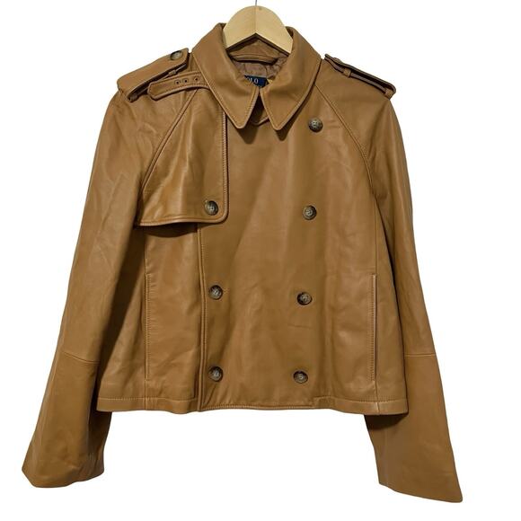 Ralph Lauren Jackets & Blazers - Ralph Lauren Womens Cropped Lambskin Trench Coat Size M Tan Luxe MSRP $998 FLAW